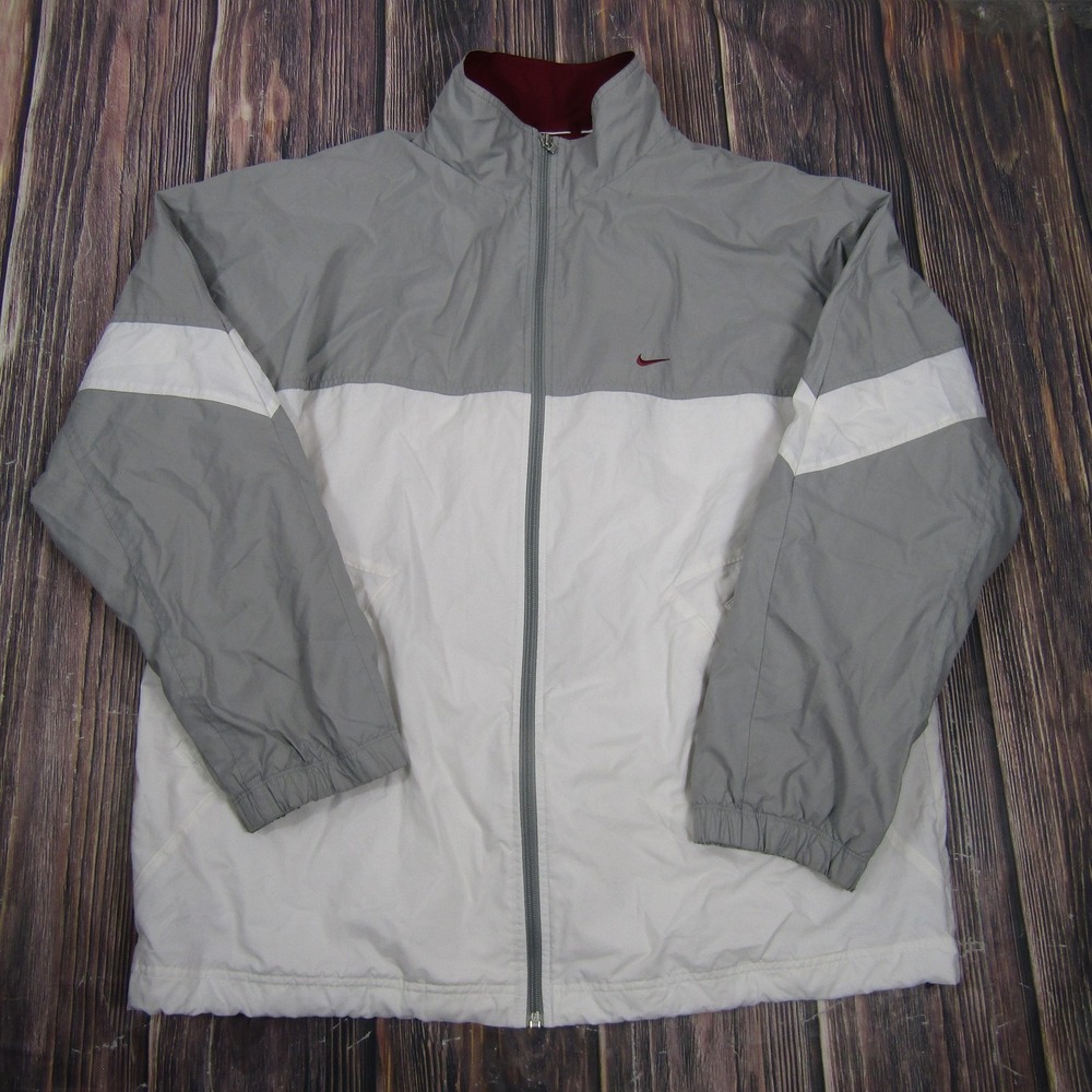 Nike Jacket Mens XL White Gray Full Zip Colorblock Windbreaker Lined Lightweight